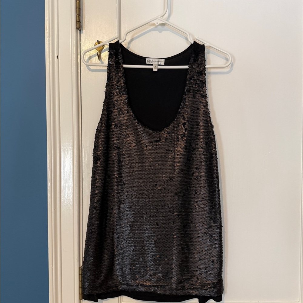 Neiman Marcus Black Sequin Tank Top